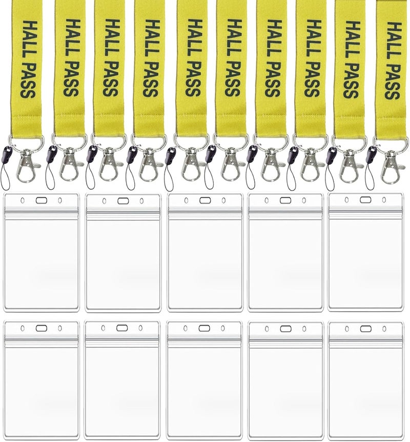 BEMAXYE Hall Pass Lanyards with Card Holders, School Classroom Passes Lanyard Set for Teacher Parents (10 x Yellow) - Image 1